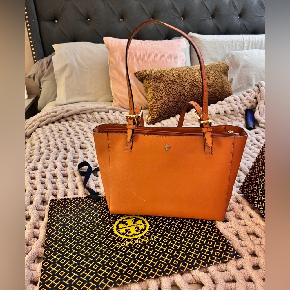Tory Burch Cognac Leather Double-Handle Tote